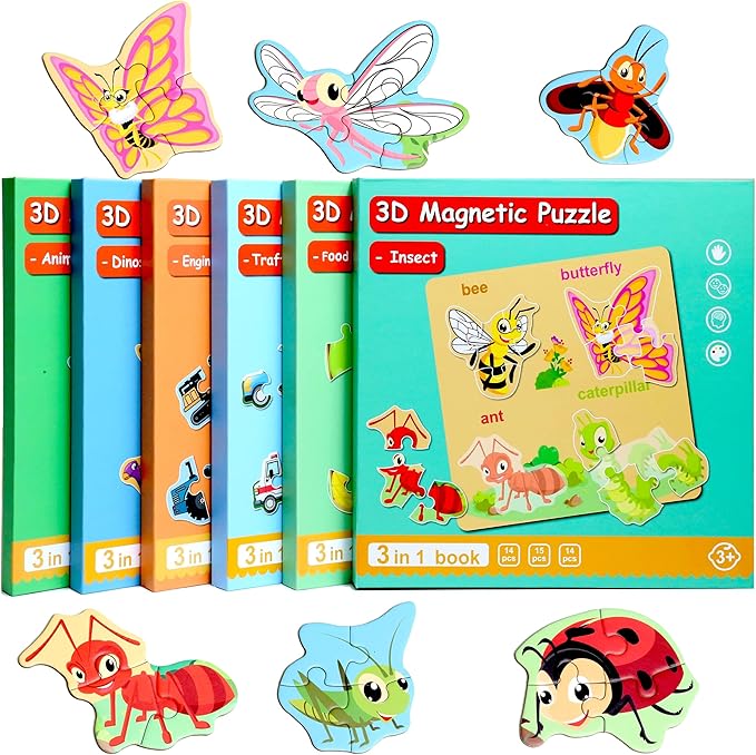 Magnetic Puzzles for Kids Ages 1-3, Travel Toddler Puzzles Ages 2-4 Year, Insect Activities Toy for Boys & Girls 3-5 yo - Learning Magnet Gift for Road Trip