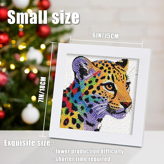 geesfayan Diamond Art Kits for Kids Ages 8-12,6 Inch DIY Gem Art Painting with 7 Inch Frame, Complete Starter Kit for Beginners, Creative Arts & Crafts Gift for Girls & Boys (Colorful Leopard)