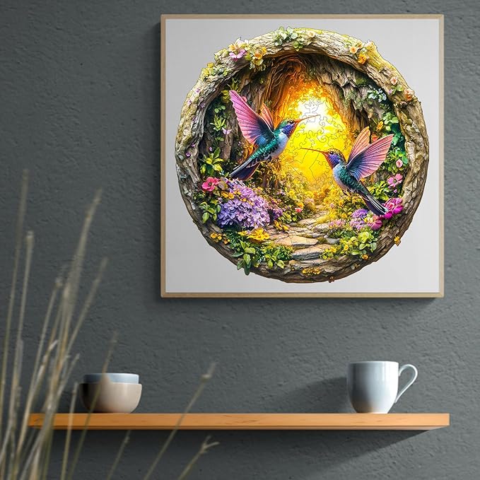 Wooden Puzzles for Adults,Wooden Jigsaw Puzzles for Adults,3D Vision Effect-3D Hummingbird in The cave-1 Unique Shaped Wood Puzzles Adult,Gifts for Friends Family Game,Home Decor(8.5 * 8.4in 100pcs)