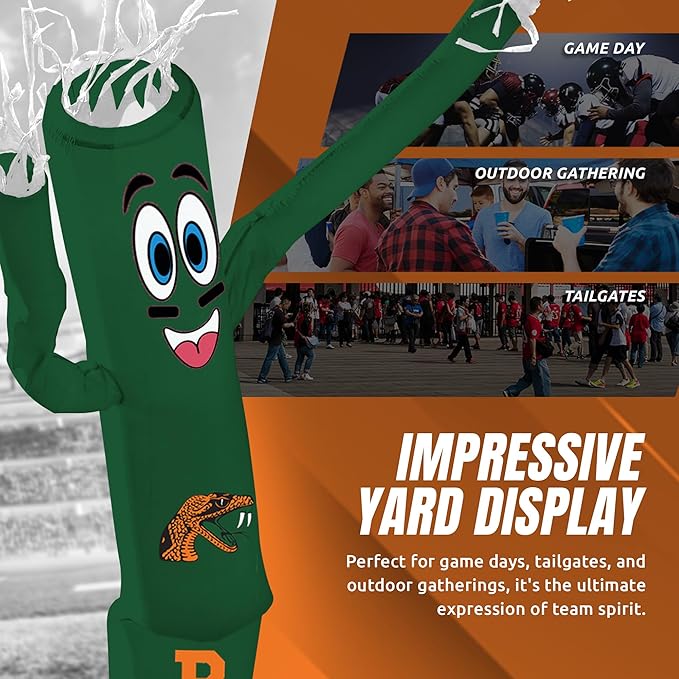 NCAA Florida A&M Rattlers Football Wacky Waving Inflatable Tube Guy with LED Lights & Built-in Blower - 6" x 36" x 96" Inflatable Tube Man Crazy Sports Fan Outdoor Party Decoration