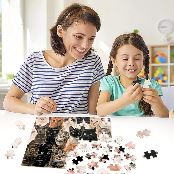 LELEMON 100 Pieces Cute Cats Jigsaw Puzzle for Kids Ages 4-8 Multicolor Cats Puzzles in a Metal Box Children Girls Boys Learning Educational Puzzles Toys