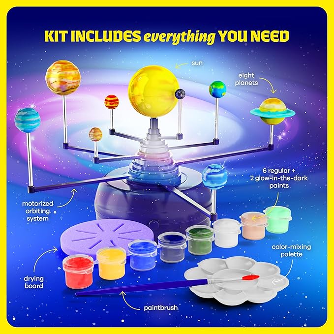Dan&Darci 360° Orbiting Solar System for Kids - Paint & Build Model Kit - Arts and Crafts for Kid Ages 8-12, 4-6, 4-8, 6-8 - Space Toys 8-10 - Science Astronomy Gifts - Painting Craft Kits for Boys