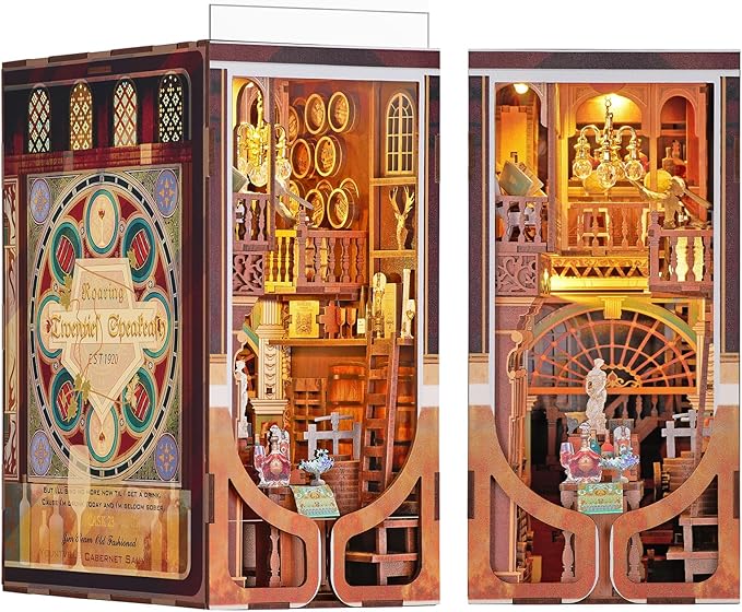 MiniCity DIY Book Nook Kit for Adults, 3D Wooden Puzzle Bookend Bookshelf Insert Decor with LED Light and Dust Cover (Roaring Twenties Speakeasy)