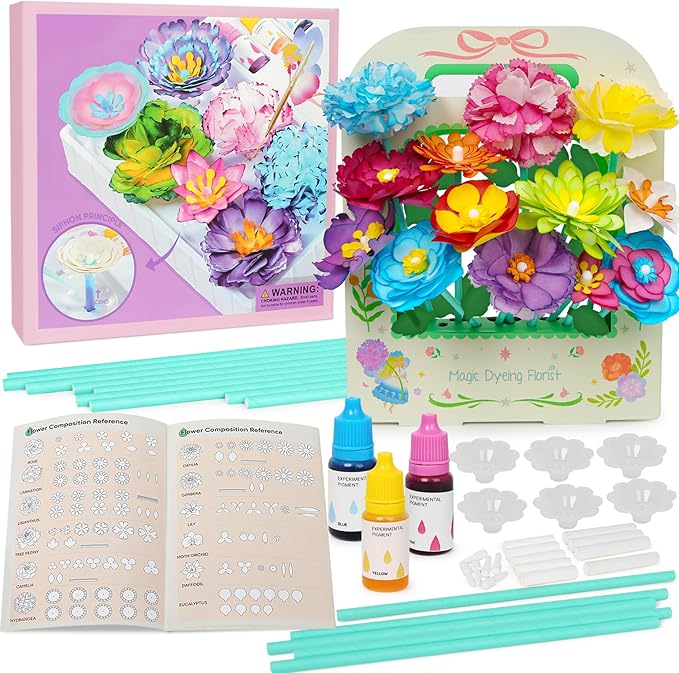 Kids Paper Flowers Science Kit, Magic Dyeing Flowers Craft Set Creative Color Changing Art Project Class Group Activities, Party Favors Gifts for Birthday Thank You Christmas, Toys for Ages 5-12yrs