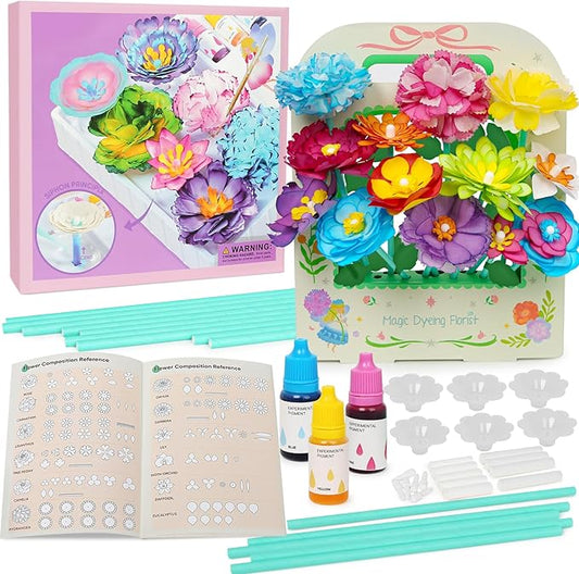 Kids Paper Flowers Science Kit, Magic Dyeing Flowers Craft Set Creative Color Changing Art Project Class Group Activities, Party Favors Gifts for Birthday Thank You Christmas, Toys for Ages 5-12yrs