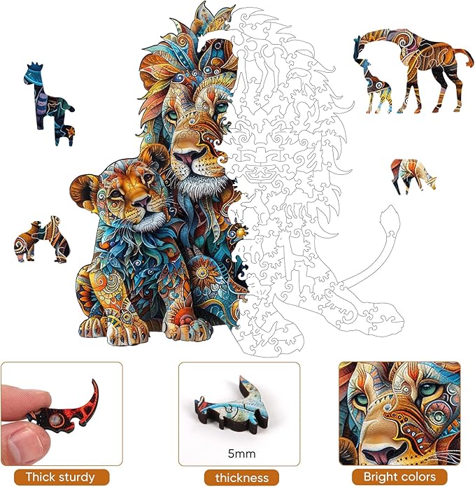 Wooden Puzzles for Adults, Lion Family Jigsaw Puzzles 500 Piece, Unique Shape Puzzles for Adults and Kids, Fun Challenging Puzzles Family Game Gift, Royal Size 16.5 x 16.9 Inches