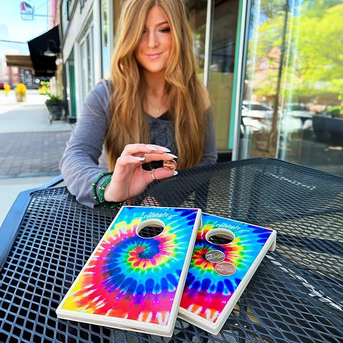 Coinhole Desktop Coin Bouncing Party Game Set | Tabletop Cornhole Board Game | Small Cornhole Travel Game Includes Coins