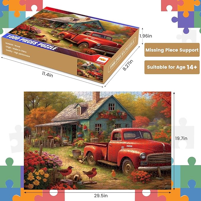 1000 Piece Puzzle for Adults - Wooden Jigsaw Puzzle of House in The Countryside - Artistic Decorations, Educational Toys - Finished Size 29.5"X20"