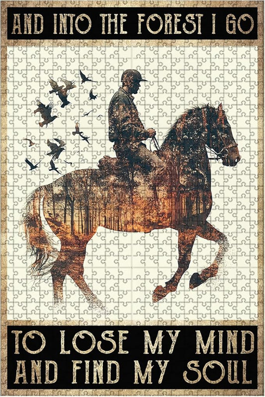 500 Piece Wooden Jigsaw Puzzle and Into The Forest I Lose My Mind and Find My Soul Adults Kids Challenging Family Game Educational Stress Relief Learning Toy Home Decor 20.4x15 Inch
