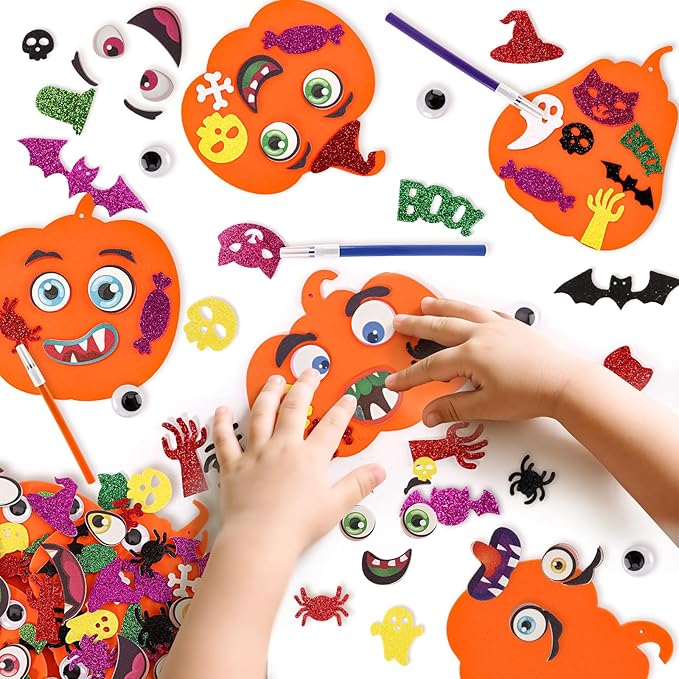 312 PCS Halloween Crafts for Kids, DIY Foam Pumpkins for Craft Bulk, Halloween Arts and Crafts for Party Favors Supplies, Halloween's Decorations, Classroom Craft Activities
