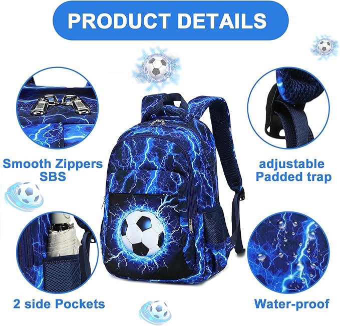 LEDAOU School Backpack for Boys Girls Soccer Kids Bookbag Elementary Middle School Bag for 8-14