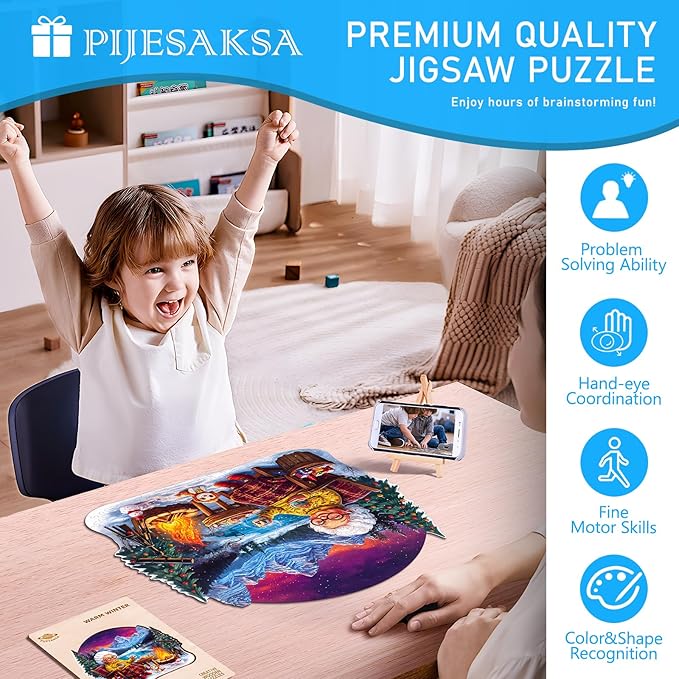 Wooden Puzzles for Adults, Warm Winter Wooden Jigsaw Puzzles for Grandma, Unique Shape Wood Puzzle Adult, Gifts for Granny, Wall Art Home Decor (M-11.2 * 10.1in -198 Pieces)