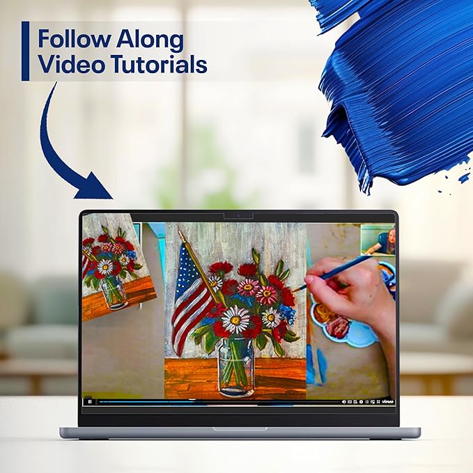Painting4Real DIY Painting Class Kit for Adults: Learn to Paint Flag Floral with Video Tutorials – Art Decoration for Independence Day – Hang This Picture/Art as Wall Decor Once Completed