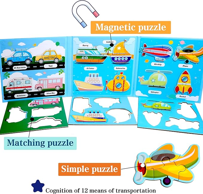 Magnetic Puzzles for Kids Ages 1-3, Travel Toddler Puzzles Ages 2-4 Year, Space Car Activities Toy for Boys & Girls 3-5 yo - Learning Magnet Gift for Road Trip