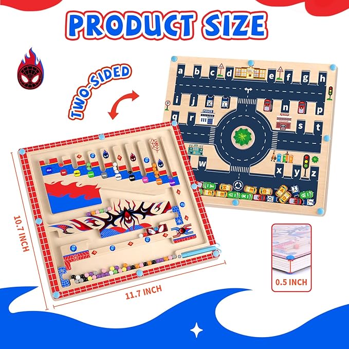 2 in 1 Magnetic Color and Number Maze,Montessori Toys for Toddler Boys,Wooden Magnet Balls Puzzles,Toddler Busy Board Game,Preschool Learning Activities