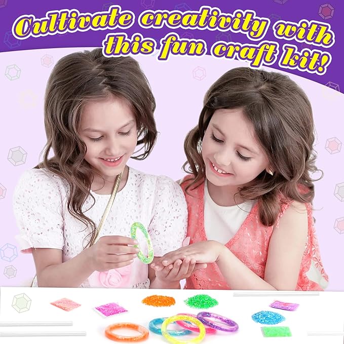 Make Your Own Glitter Bracelets Craft Kit, Gem Art Bracelet for Girls Friendship Bracelet Jewelry Making Kit, Art & Craft Gift for Kids Girls Age 6 7 8 9 10 11 12