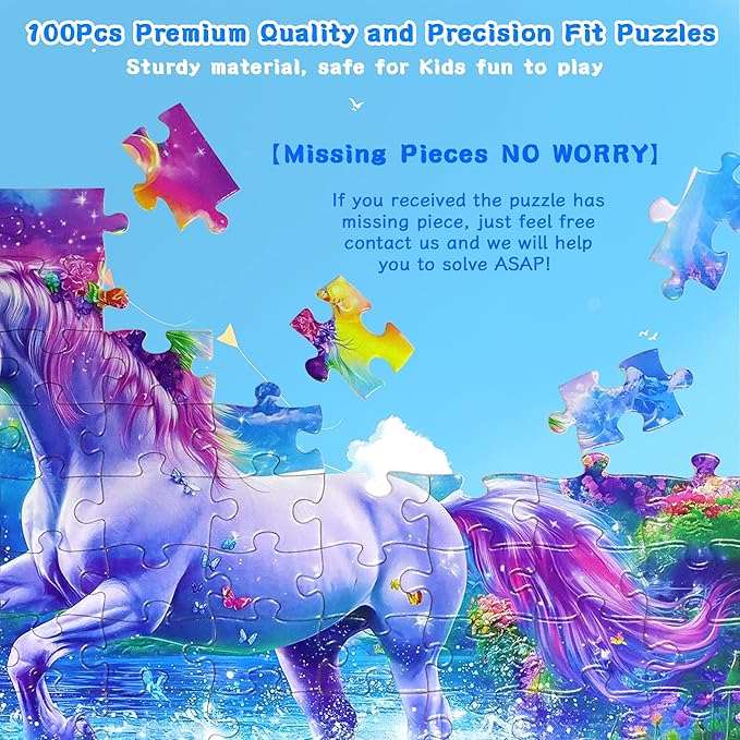 100 Piece Puzzles for Kids Ages 4-6 6-8 Unicorn Rainbow Jigsaw Puzzles Kids Puzzles Ages 5-8 100 Piece Puzzle for Adults Kids Learning Educational Toys Gifts for Girls Boys