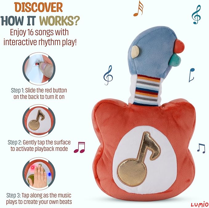 Lumio Interactive Musical Plush Toy with Lights and Drum Sounds - Sensory Toy for 3 6 9 12-18 Months and up, Perfect for Tummy Time Rhythm Learning (Piano)