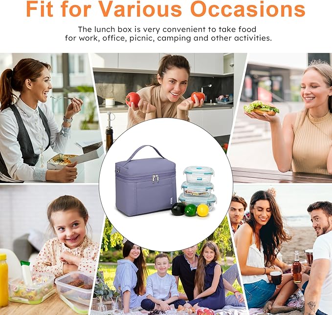 NOL Natural Organic Lifestyle Insulated Lunch Bags for Women Cooler Bag Lightweight Nylon Waterproof Lunch Box For Work (Small, Light purple)