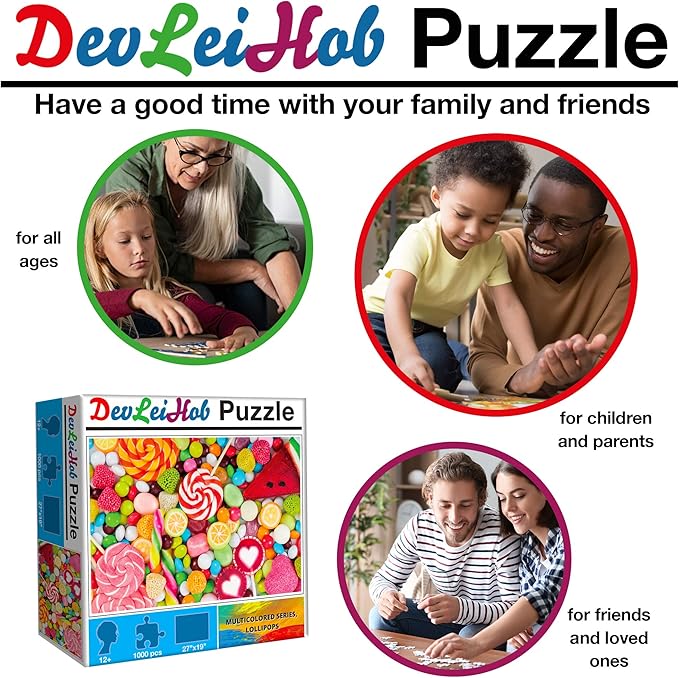 Jigsaw Puzzles 1000 Pieces for Adults and Kids Hard Puzzles Large Thousand Pieces Candy Puzzle Lollipops Board Size 27''x19''