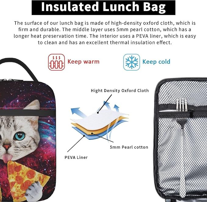 Galaxy Taco Cat Pizza Reusable Lunch Box Insulated LunchBox Cooler Lunch Bag