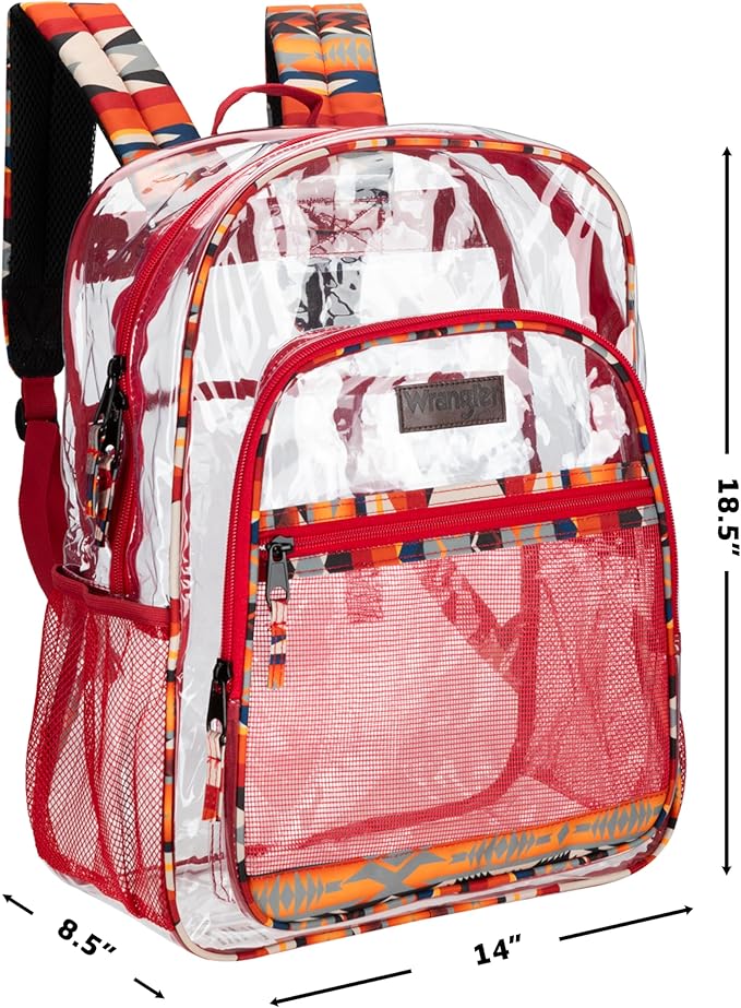Wrangler Clear Backpack for Girls- Water Resistant Clear Bookbag, Plastic See Through Backpack for Stadium Events and School