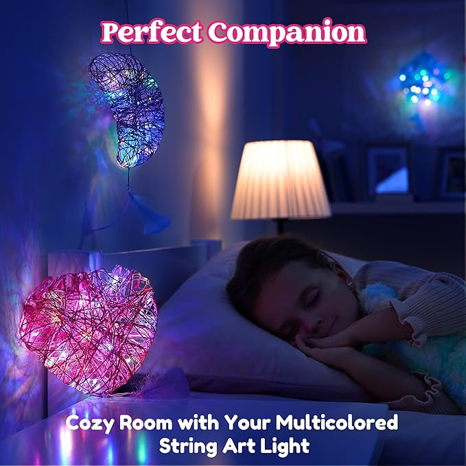 Klever Kits 3D String Art Kit for Kids, Light Up String Light Toy with 30 Multi-Colored LED Bulbs, Arts and Crafts Set, Birthday Gifts for Girls and Boys Ages 8+