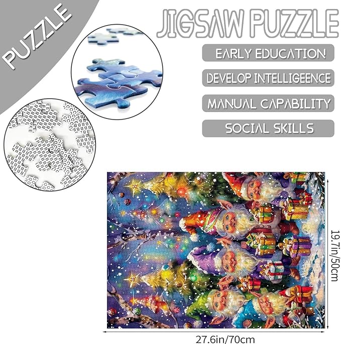 Christmas Day Puzzles 1000 Pieces for Adults, Families (Santa Claus,Gift Box,Star,Christmans Tree,) Pieces Fit Together Perfectly 19.7''x27.6''inch Happy New Year Magic Puzzle Art Boho Gift(Red)