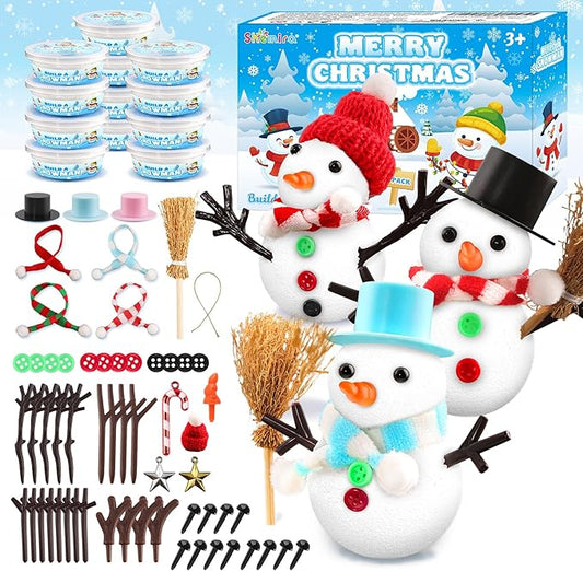 Shemira 12 Pack DIY Snowman Kit, Christmas Crafts for Kids, Modeling Air Dry Clay Craft Kits for Kids, DIY Christmas Ornaments Kits,Party Favors Stocking Stuffers