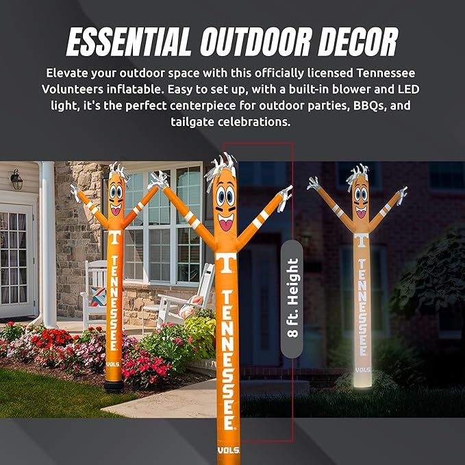 NCAA Tennessee Volunteers Football Wacky Waving Inflatable Tube Guy with LED Lights & Built-in Blower - 6" x 36" x 96" Inflatable Tube Man Crazy Sports Fan Outdoor Party Decoration