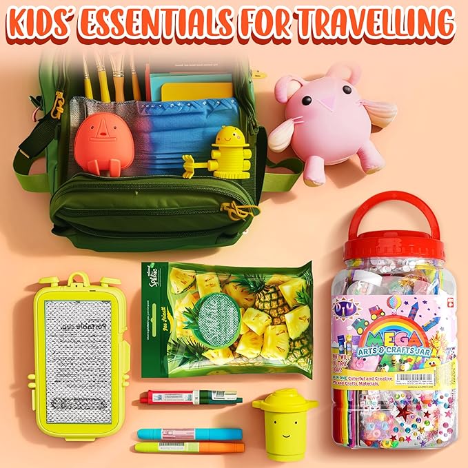 FUNZBO Arts and Crafts Supplies for Kids -Kids Craft Kit with Pipe Cleaners, Popsicle Sticks, Pompoms & Stickers, All in One Homeschool Supplies, Toys Crafts for Girls Boys Age 4+