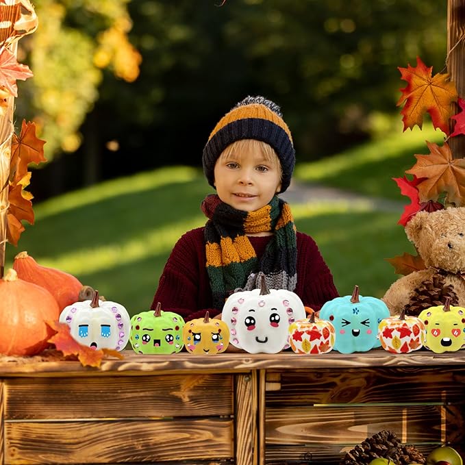 Cinrobiye 24 Set Fall Pumpkins Painting Crafts Kit,White Foam Pumpkins Craft Thanksgiving Pumpkin Kits Bulk for Halloween Thanksgiving Party Favors Classroom Activity DIY Projects Holiday Décor