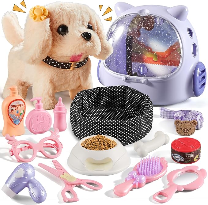 16 Pcs Robot Dog Toys for Girls, Toys for 3 4 5 6 7 8 Year Old Girls Kids Boys, Realistic Robot Puppy Toys for 5-7 6-8, Ideas Birthday Gifts for Girl 3 4 5 6 Year Old