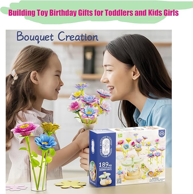 Toys for Girls 3 4 5 6 7 8 9 10 Years Old,189 PCS DIY Craft Kits for Kids,Fabric Flower Bouquets for Girls Gifts,Educational Preschool Learning Toys for Toddler Kids,Birthdays Gifts,Stocking Stuffers