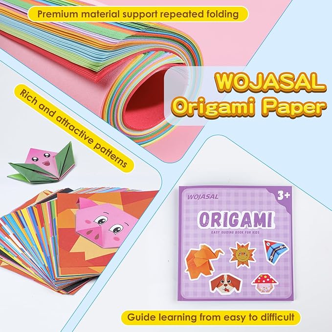 158 Sheets Origami Paper Kit for Kids Ages 5-8 8-12 with Guiding Book DIY Art and Crafts Supplies Kits for Girls and Boys Square Easy Fold Paper Travel Activities Birthday Christmas Gifts