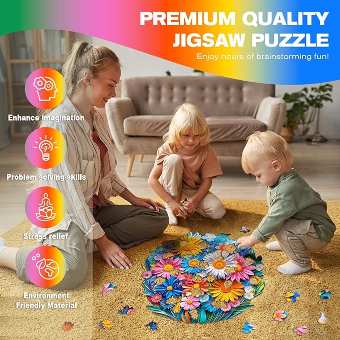 Wooden Puzzles for Adults - Paper Flower Wooden Jigsaw Puzzle - Unique Animal Shaped Wood Puzzles Adult - Christmas Birthday Gifts for Adults/Friends/Family - 100pcs 8.5 * 8.4in