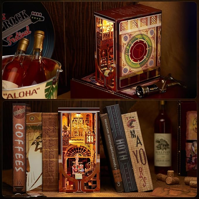 MiniCity DIY Book Nook Kit for Adults, 3D Wooden Puzzle Bookend Bookshelf Insert Decor with LED Light and Dust Cover (Roaring Twenties Speakeasy)