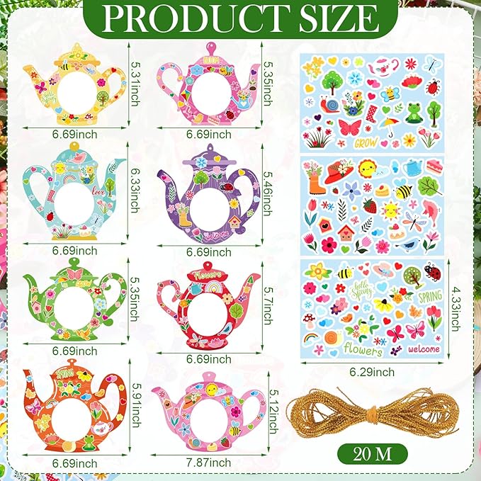 Jetec 48 Packs Mother's Day DIY Craft Kits DIY Teapot Keepsake Picture Frame Craft Gifts with Stickers for Spring Mother's Day Party Home Activities