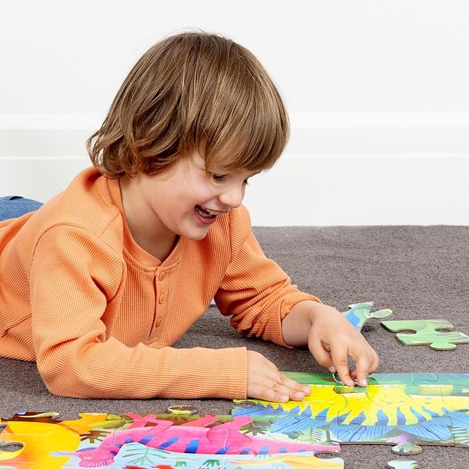 Crocodile Creek 36-Piece Jigsaw Floor Puzzle - Fun Floor Puzzles for Kids Ages 3-5 - Heavy-Duty Shaped Box for Storage - Dino Land - 27" W x 20" H Finished