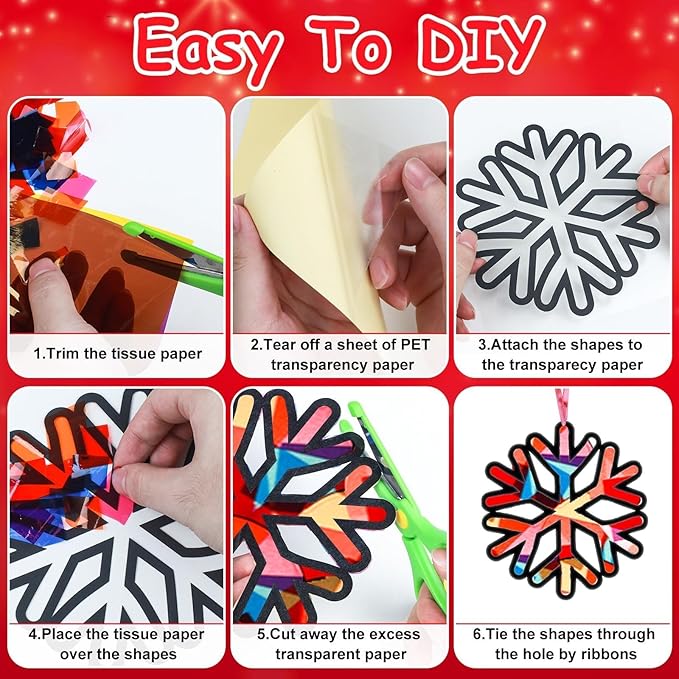 EggSun 36 Sets Snowflake Suncatchers Craft Kit for Kids Ornaments Stained Glass Effect Window Arts and Crafts Kit for Classroom Holiday Birthday Projects Home Favors Decorations Ages 4 8 12