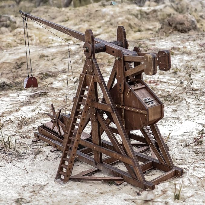 The MINI Counterweight Trebuchet Europe Medieval Siege Equipment Chariot Catapult Weapons DIY 3D Wooden Puzzles Model Kits for Adults STEM Projects Tabletop Toy