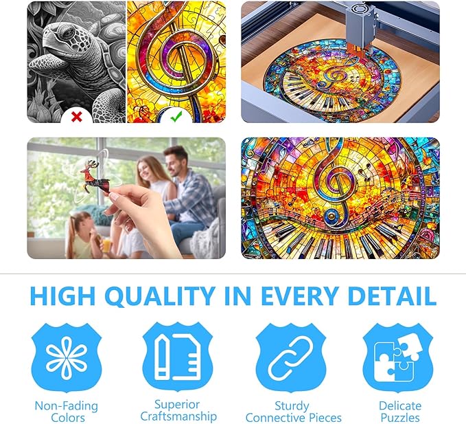 Wooden Puzzles for Adults, Wooden Jigsaw Puzzle for Adults 295 Pieces, Stained Glass Piano Wood Puzzles Adult, Unique Shape, Gifts for Women and Men, Wall Art Canvas Puzzle(L -13.4 * 13.4in)