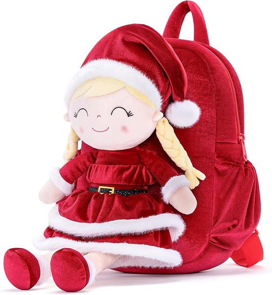 Gloveleya Plush Backpacks Toddler Backpack Removable Doll and Backpack Christmas Gifts Baby Girl Gift For 2 to 8 Years Girl Birthday Gifts With Red Doll 11”