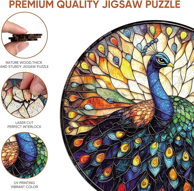 Wooden Puzzles for Adults, Peacock Jigsaw Puzzles, Unique Shape Adult Puzzles, Irregular Christmas Thanksgiving Gifts for Family Friend(11.2 * 11.2 in-200pcs)