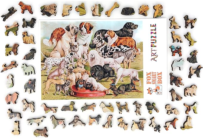 Wooden Jigsаw Puzzle for Adults - Uniquely Shaped Pieces - Made in The USA by FoxSmartBox - 306 Pieces - Furry Friends