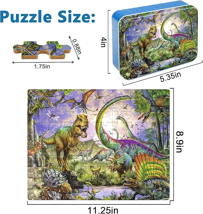 LELEMON Puzzles for Kids Ages 4-8,Dinosaur 100 Piece Puzzles for Kids,Educational Kids Puzzles Jigsaw Puzzles in a Metal Box,Children 100 Piece Puzzle Games Puzzle Toys for Girls and Boys