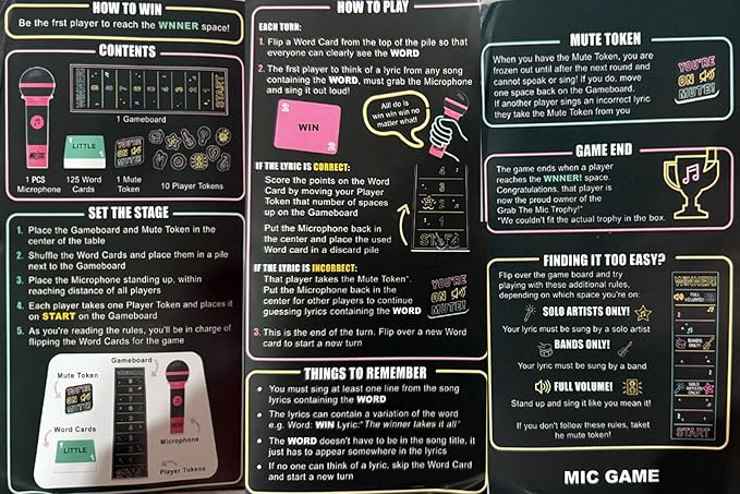 The Mic Games, Mic Karaoke Party Game, Family Karaoke Board Game, Games for Bad Singers with 250 Song Lyrics (125 Cards) for Hilarious Game Nights & Birthday Party