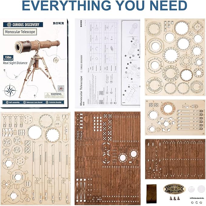 ROKR 3D Wooden Puzzles-Model Building Kits-DIY Kits for Adults-Wooden Monocular Telescope Science Gifts Kits for Adults