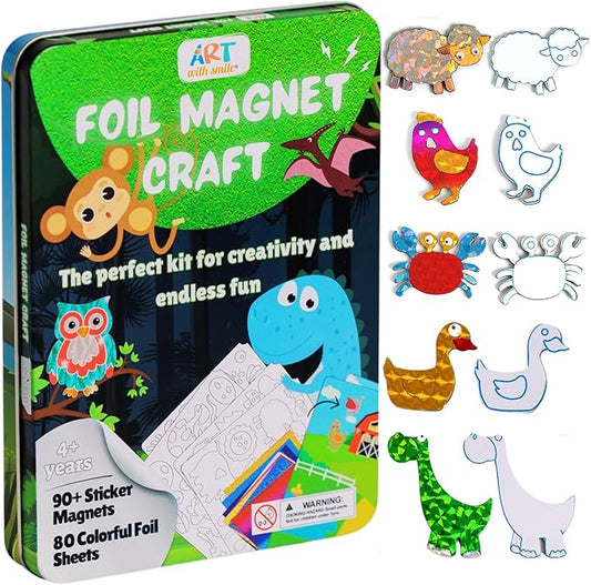Foil Fun Art Kit for Kids - Reusable Animal Foil Art for Girls & Boys, DIY Mess-Free Girls Craft Kit w/Magnets, Ideal Travel Toy & in Car Activities for Kids Ages 4 5 6 7 8 9 10 11 12