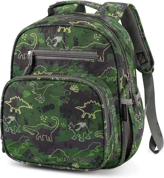 mibasies Toddler Backpack for Boys 2-4: Cute Kids Backpacks Boys - Preschool Kindergarten Backpack - Green Dinosaur
